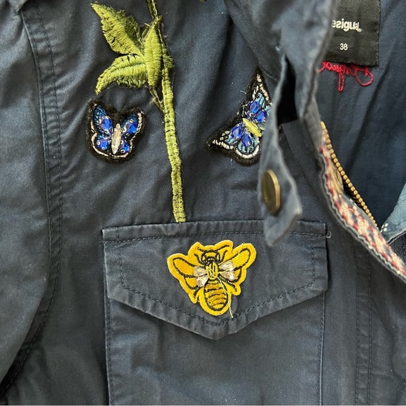 desigual pakaian jadi wanita navy utility jacket butterfly bird bee - Picture 11 of 14